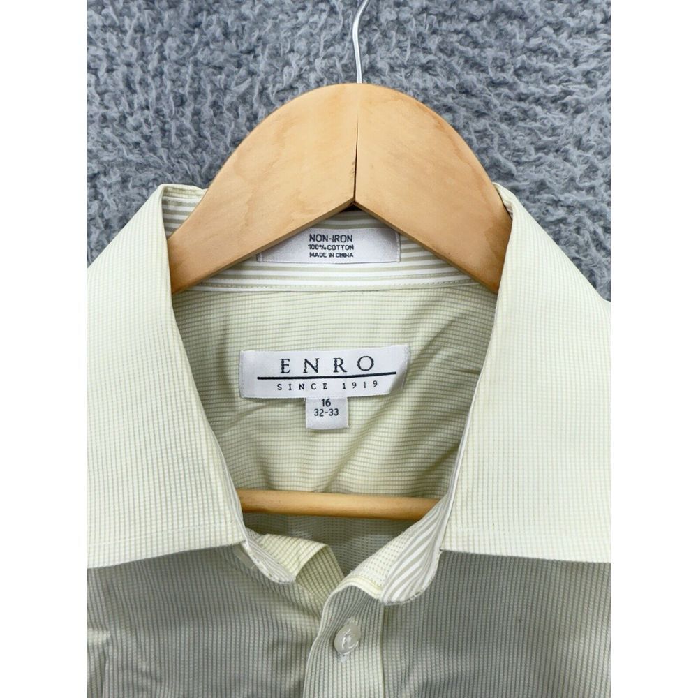 ENRO Dress Shirt Mens 16-32/33 Key‎ Lime Non-Iron Cotton Long Sleeve Button-Up - Picture 2 of 7